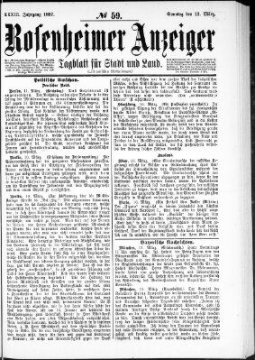 Rosenheimer Anzeiger Sonntag 13. März 1887