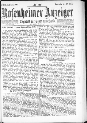 Rosenheimer Anzeiger Donnerstag 17. März 1887