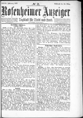 Rosenheimer Anzeiger Mittwoch 30. März 1887