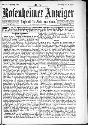 Rosenheimer Anzeiger Sonntag 3. April 1887