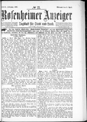 Rosenheimer Anzeiger Mittwoch 6. April 1887