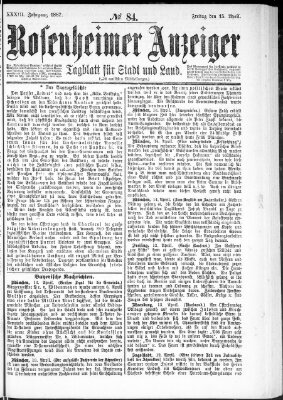 Rosenheimer Anzeiger Freitag 15. April 1887