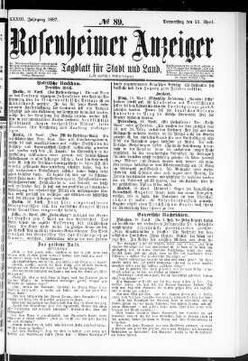 Rosenheimer Anzeiger Donnerstag 21. April 1887