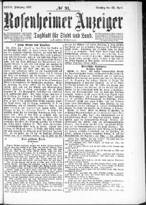 Rosenheimer Anzeiger Samstag 23. April 1887