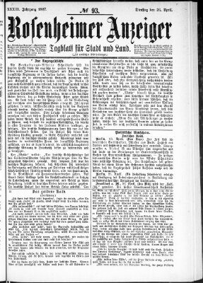 Rosenheimer Anzeiger Dienstag 26. April 1887