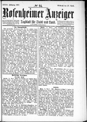 Rosenheimer Anzeiger Mittwoch 27. April 1887