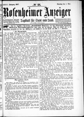 Rosenheimer Anzeiger Sonntag 1. Mai 1887