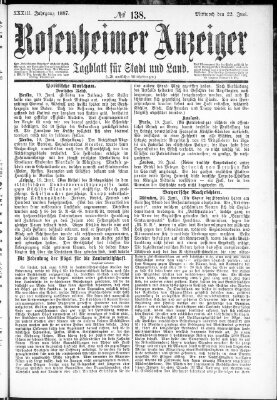 Rosenheimer Anzeiger Mittwoch 22. Juni 1887