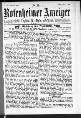 Rosenheimer Anzeiger Freitag 1. Juli 1887