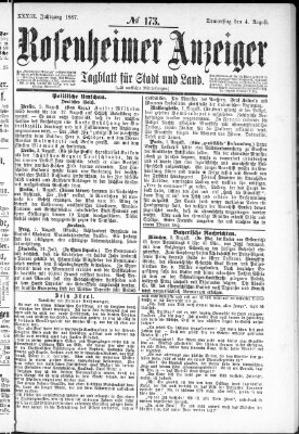 Rosenheimer Anzeiger Donnerstag 4. August 1887