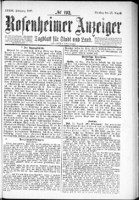 Rosenheimer Anzeiger Samstag 27. August 1887