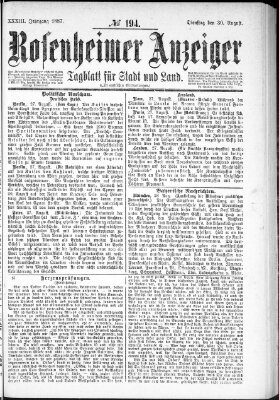 Rosenheimer Anzeiger Dienstag 30. August 1887