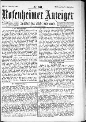 Rosenheimer Anzeiger Mittwoch 7. September 1887