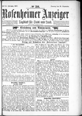 Rosenheimer Anzeiger Sonntag 25. September 1887