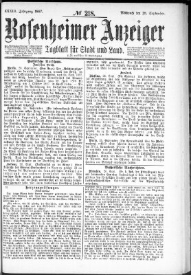 Rosenheimer Anzeiger Mittwoch 28. September 1887