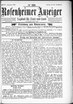 Rosenheimer Anzeiger Freitag 30. September 1887