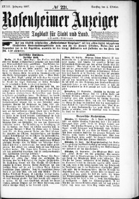 Rosenheimer Anzeiger Samstag 1. Oktober 1887