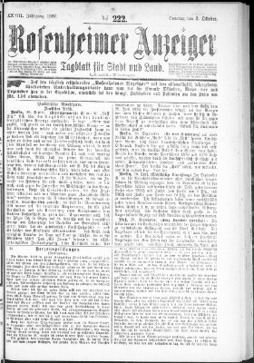 Rosenheimer Anzeiger Sonntag 2. Oktober 1887