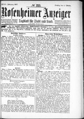 Rosenheimer Anzeiger Dienstag 4. Oktober 1887