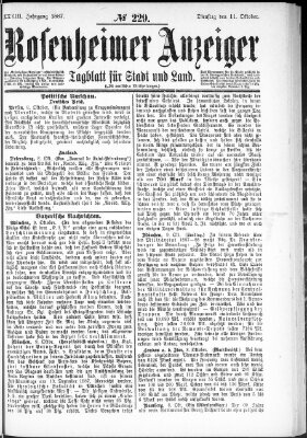 Rosenheimer Anzeiger Dienstag 11. Oktober 1887