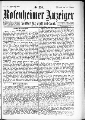 Rosenheimer Anzeiger Mittwoch 12. Oktober 1887