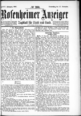 Rosenheimer Anzeiger Donnerstag 17. November 1887