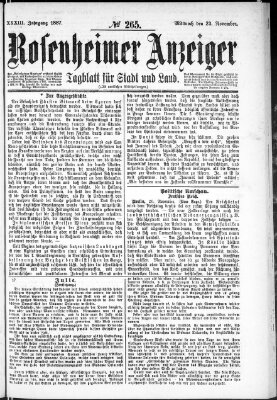 Rosenheimer Anzeiger Mittwoch 23. November 1887