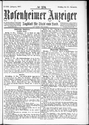 Rosenheimer Anzeiger Dienstag 29. November 1887