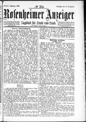 Rosenheimer Anzeiger Samstag 3. Dezember 1887