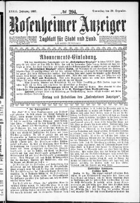 Rosenheimer Anzeiger Donnerstag 29. Dezember 1887