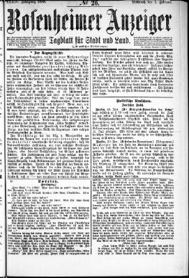 Rosenheimer Anzeiger Mittwoch 1. Februar 1888