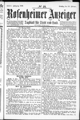 Rosenheimer Anzeiger Dienstag 28. Februar 1888