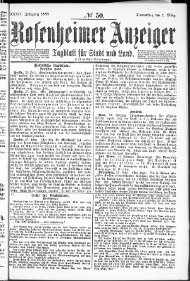 Rosenheimer Anzeiger Donnerstag 1. März 1888