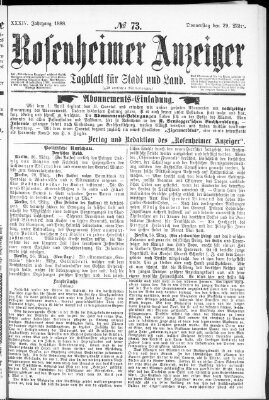 Rosenheimer Anzeiger Donnerstag 29. März 1888