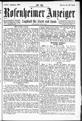 Rosenheimer Anzeiger Freitag 20. April 1888