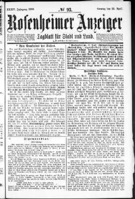 Rosenheimer Anzeiger Sonntag 22. April 1888