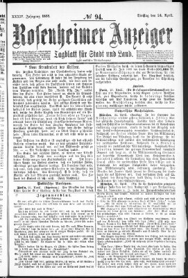 Rosenheimer Anzeiger Dienstag 24. April 1888