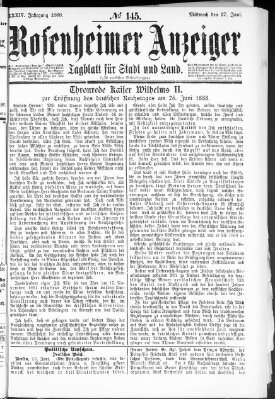 Rosenheimer Anzeiger Mittwoch 27. Juni 1888