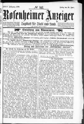 Rosenheimer Anzeiger Freitag 29. Juni 1888