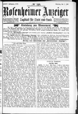 Rosenheimer Anzeiger Sonntag 1. Juli 1888