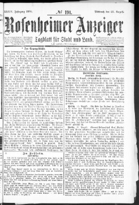 Rosenheimer Anzeiger Mittwoch 22. August 1888