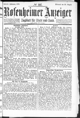 Rosenheimer Anzeiger Mittwoch 29. August 1888