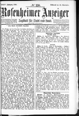 Rosenheimer Anzeiger Mittwoch 26. September 1888