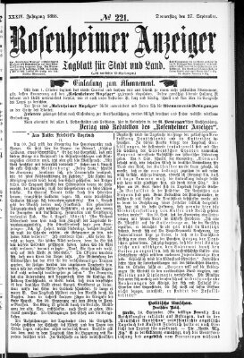 Rosenheimer Anzeiger Donnerstag 27. September 1888