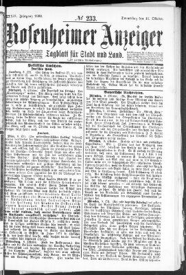 Rosenheimer Anzeiger Donnerstag 11. Oktober 1888