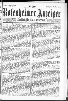 Rosenheimer Anzeiger Freitag 23. November 1888