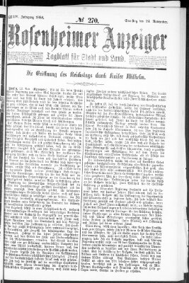 Rosenheimer Anzeiger Samstag 24. November 1888