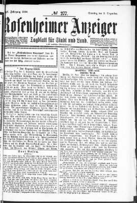 Rosenheimer Anzeiger Sonntag 2. Dezember 1888