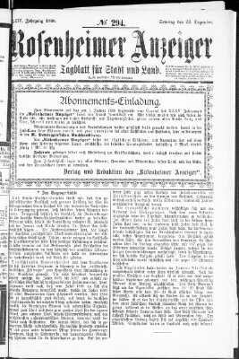 Rosenheimer Anzeiger Sonntag 23. Dezember 1888