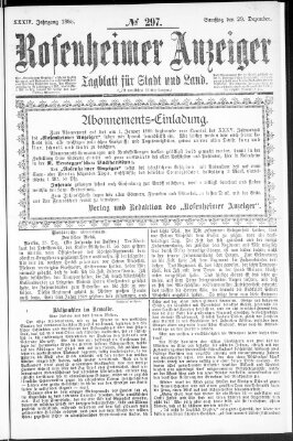 Rosenheimer Anzeiger Samstag 29. Dezember 1888